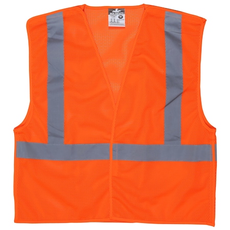 Mcr Safety Garments, Class 2, Tear-Away, Poly Safety Vest, 2, XL CL2MOXL